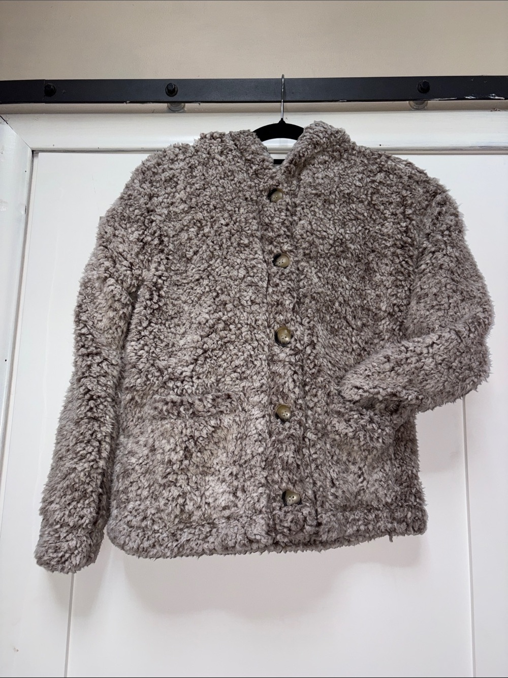 Cupio Taupe Faux Shearling Button-Up Jacket